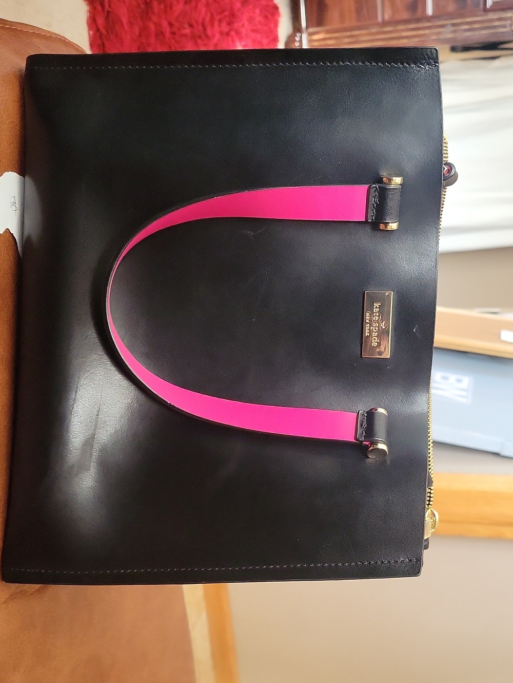 kate spade Black Tote with Pink Handles